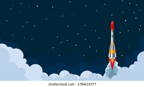 Space shuttle, rocket flying in space with stars on background