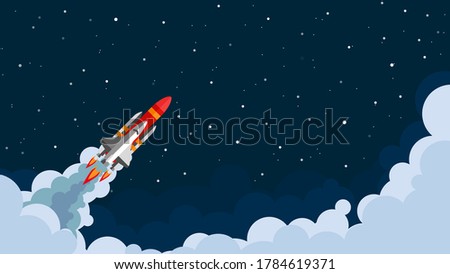 Space shuttle, rocket flying in space with stars on background