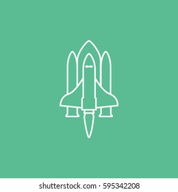Space Shuttle Rocket Line Icon On Green Background