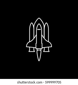 Space Shuttle Rocket Line Icon On Black Background