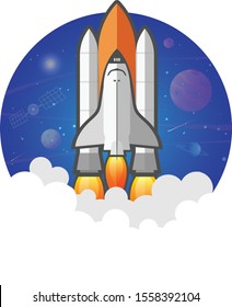 Space shuttle and rockets flat design vector illustration