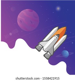 Space shuttle and rockets flat design vector illustration.