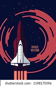 Space shuttle and rockets vector illustration. Space background with shuttle