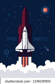 Space shuttle and rockets vector illustration. Space background with shuttle