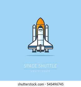 Space Shuttle And Rockets Vector Illustration In Flat Linework Style