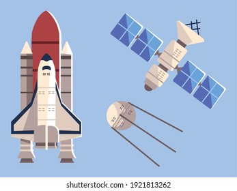 space shuttle satellite explore adventure travel vector illustration