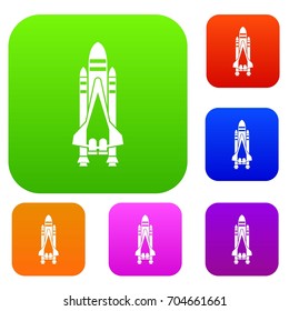 Space shuttle set icon in different colors isolated vector illustration. Premium collection