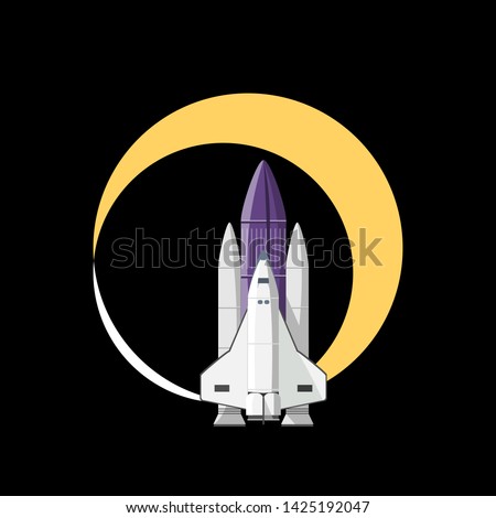 Space Shuttle, silhouette, vector illustration. isolated on black background.