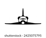 Space shuttle. Simple illustration in black and white. Front view.