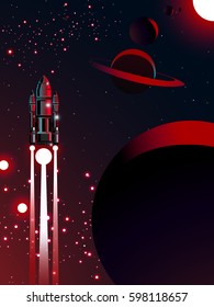 space shuttle with solar system stardust and asteroids belt in universe background