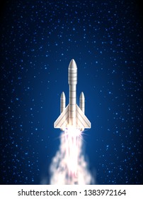 Space Shuttle (Spacecraft, Cosmic Rocket, Spaceship, Orbital Satellite) Flying in Cosmos - Illustration Vector