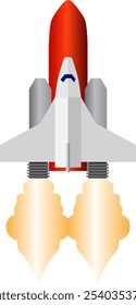 space shuttle with spacecraft soaring into the sky