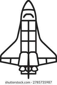 Space shuttle spacecraft vehicle thin line vector icon for astronaut transport and orbit exploration mission flights