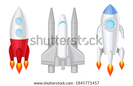 Space Shuttle and Spaceship Isolated on White Background Vector Set