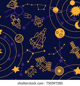 Space, shuttle, star, planet, meteorite, moon, unidentified flying object, pattern. Background texture