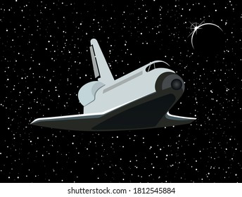Space shuttle in space with stars in the background.