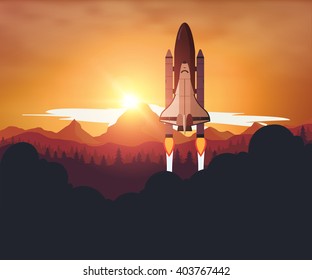 Space Shuttle with sunset background