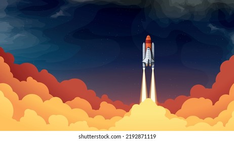 Space Shuttle Takeoff With Colored Bright Clouds