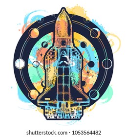 Space shuttle taking off on mission t-shirt design 
