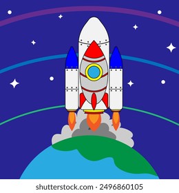 space shuttle taking off in space, start-up concept, flat-style vector illustration.