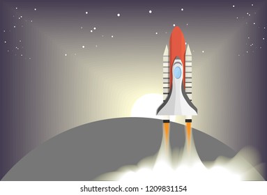 Space Shuttle to Space Target To find a challenge And success,with sunrise background,vector art and illustration.