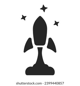 Space shuttle vector icon. Rocket logo. Space flight concept icon. Black rocket vector. Symbol of flight to the stars. Vector illustration of space race.