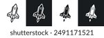 Space shuttle vector icon set in black and white filld and outlined style.