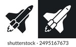 Space shuttle vector icon set in solid style.