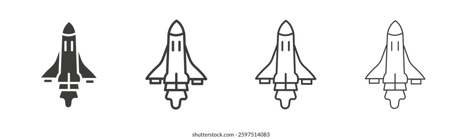 Space shuttle vector icon set in black and white color.