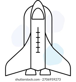 Diseño moderno simple de la nave cohete del icono del contorno del Vector del transbordador espacial