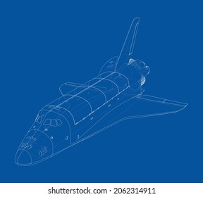 Space shuttle. Vector rendering of 3d. Wire-frame style. The layers of visible and invisible lines are separated