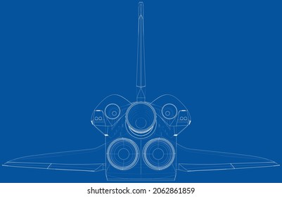 Space shuttle. Vector rendering of 3d. Wire-frame style. The layers of visible and invisible lines are separated