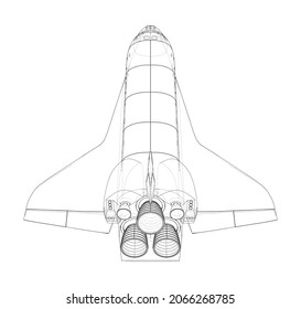 Space shuttle. Vector rendering of 3d. Wire-frame style. The layers of visible and invisible lines are separated