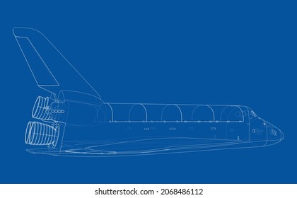 Space shuttle. Vector rendering of 3d. Wire-frame style. The layers of visible and invisible lines are separated