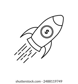 Un transbordador espacial con ventanas en forma de monedas, que simboliza la exploración financiera.