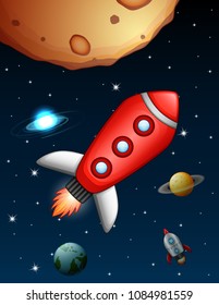 Space shuttles and rocket flying in near planet