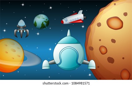 Space shuttles and rocket flying in near planet