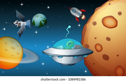 Raumfähren und Raketen, die in der Nähe des Planeten fliegen