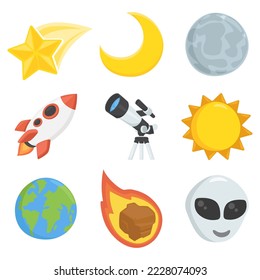 Ilustración del icono del símbolo Emoji de signo espacial. Símbolo del vector galaxy diseño del emoticono de diseño de la imagen de la imagen de la imagen con estilo de cómic.	