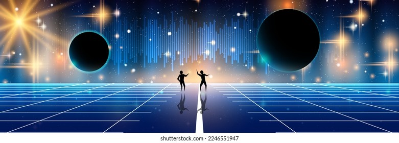 Space signal, radio wave, message from extraterrestrial civilizations vector concept illustration. Web banner, header design template