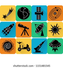 Space silhouette icons set in flat style
