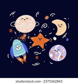 space simple doodle colorful illustration , childish design 