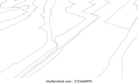 
space sketch outline, 3D rendering., landscape architectural form