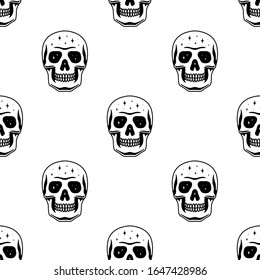 SPACE SKULL BLACK SEAMLESS PATTERN WHITE BACKGROUND