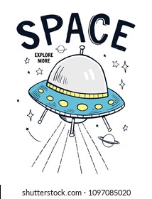 Space slogan graphic, with space theme vector illustrations. For t-shirt print and other uses.