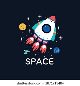 Space slogan graphic, with space theme vector illustrations and sequins. For t-shirt prints, posters and other uses.