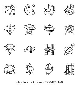 Space and Solar System Hand Drawn Icons 
