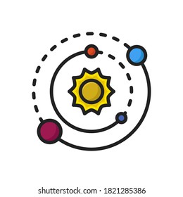 Space Solar System Icon Cartoon Filled Line Style. Planet Space Universe Logo Vector Illustration. Space Galaxy Sticker