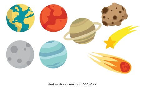 Space and solar system icons collection. Vector various types of space and solar system icons isolated on white background