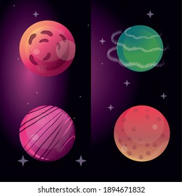 space solar system planets galaxy cosmos, icons set style vector illustration